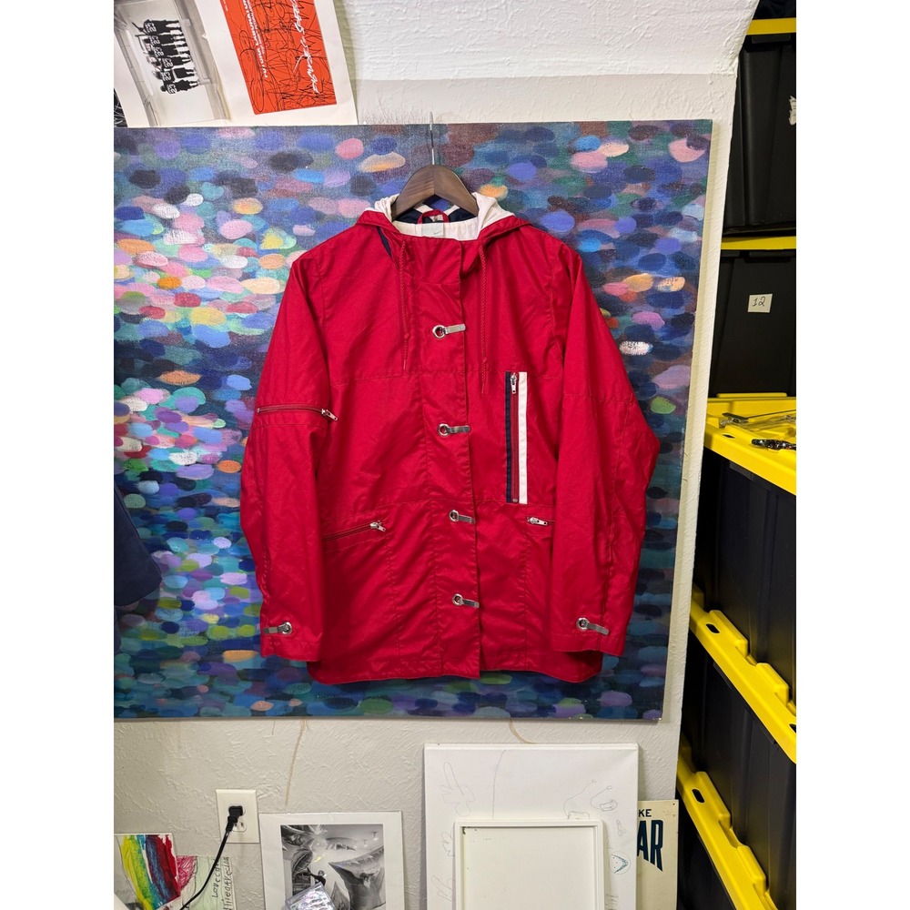 Nike Vintage Red Hooded Windbreaker Parka Metal Clip Jacket Kids Medium